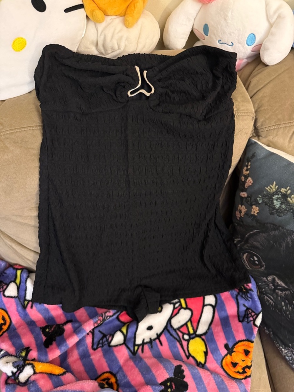 Black Strapless Romper Shein